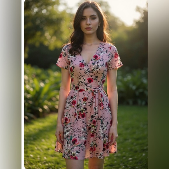 Elegant Floral Midi Dress in Pink - Picture 9 of 9